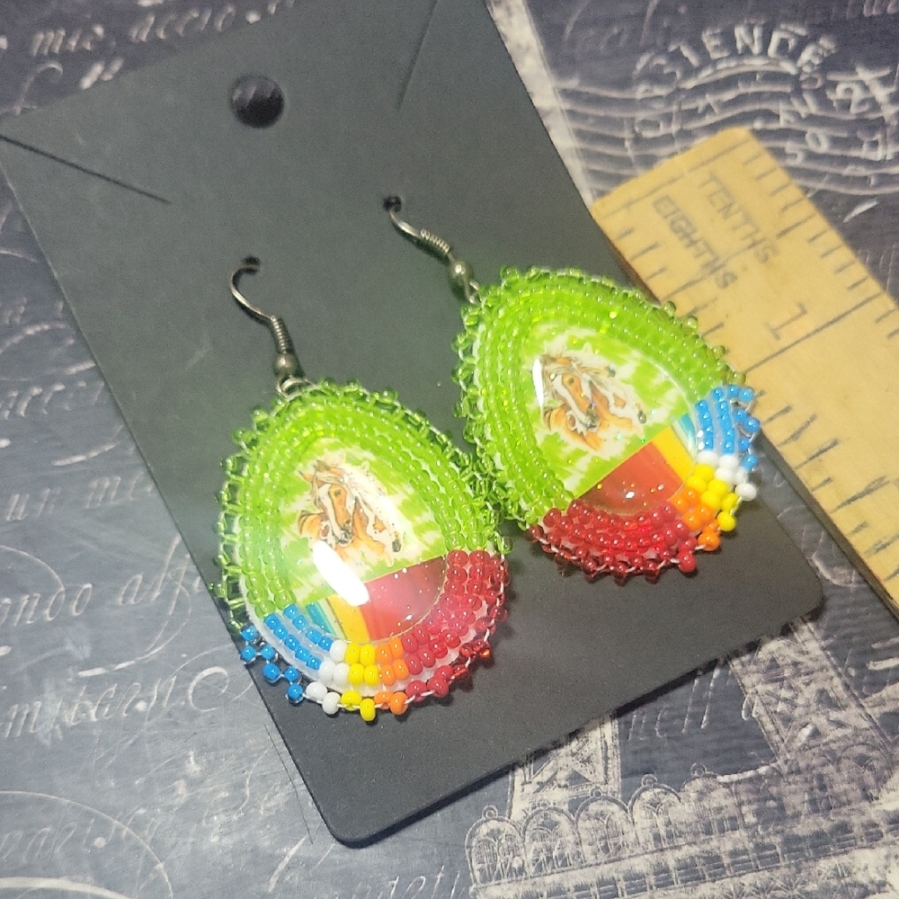 Colorful Beaded Horse Teardrop Earrings